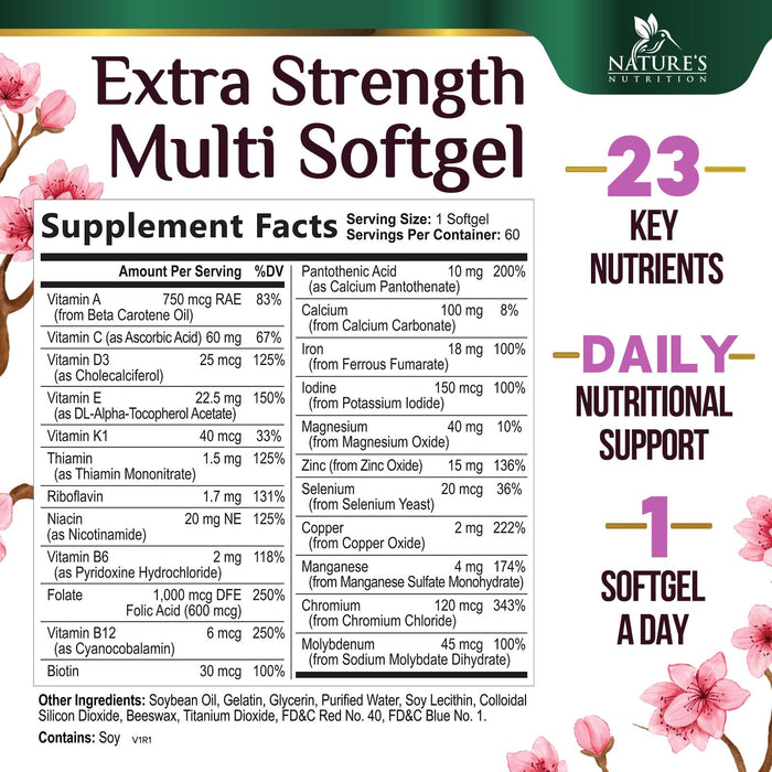 Multivitamin for Women with Iron, Calcium, Zinc, Vitamin A, C, D, E, & B Vitamins for Bone, Skin & Immune Health Support, Nature's Daily Womens Multivitamins for Women's Energy & Health, 60 Softgels