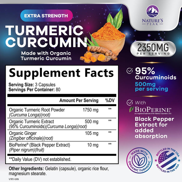 Turmeric Supplement Curcumin 2350mg - with Organic Ginger & Turmeric, BioPerine Black Pepper Extract 95% Curcuminoids - Advanced Absorption Antioxidant & Joint Immune Support - Vegan - 240 Capsules