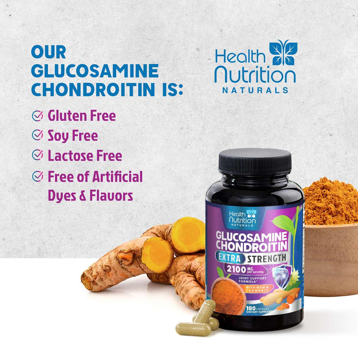 Glucosamine Chondroitin MSM 2100mg Complex - Joint Health Supplement with Turmeric & Boswellia - Quercetin for Cartilage, Flexibility & Mobility - Triple Strength Glucosamine Sulfate - 180 Capsules