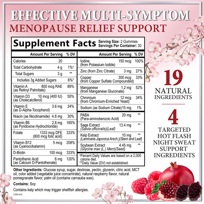 Menopause Supplements for Women - Complete Natural Mild Hot Flashes & Night Sweats Support, Multi Benefit Menopause Relief Gummy, Support for Balance & Energy, Gluten-Free & Non-GMO - 60 Gummies