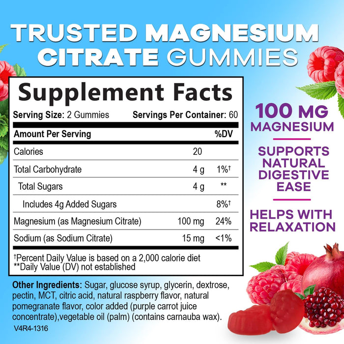Magnesium Gummies Supplement - High Absorption Magnesium Citrate Supplement for Adults & Kids - Nature's Calm Magnesio Gummy Dietary Supplements for Bone, Muscle Health, Heart Support - 120 Gummies