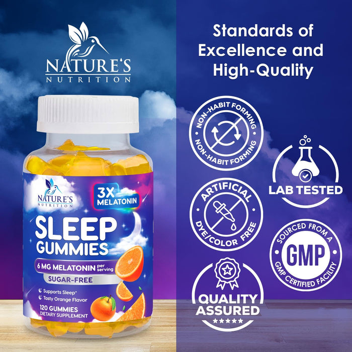 Melatonin Sleep Gummies Sugar Free - 6 mg Melatonin Sleep Gummies for Adults, Extra Strength Sleeping Gummy Supplements, Occasional Sleeping Support Supplement, 6mg Gomitas para Dormir - 120 Count