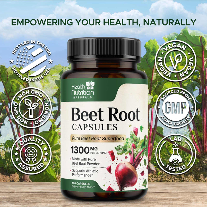 Beet Root Capsules 1300mg - Organic Red Beetroot Powder - 120 Vegan Capsules