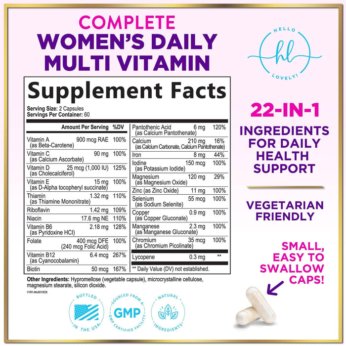 Women's Daily Multivitamin - Vitamins A, C, D, E, Biotin + Iron - 120 Capsules