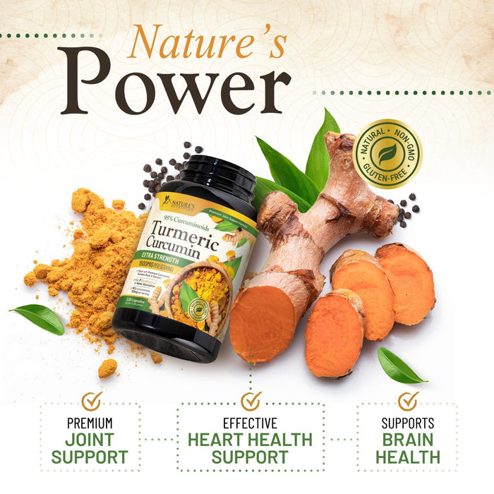 Turmeric Curcumin Supplement 1500mg - Organic Tumeric & BioPerine Black Pepper for Best Absorption with 95% Curcuminoids, Nature's Joint & Immune Support, Non-GMO, Bottled in USA - 120 Capsules