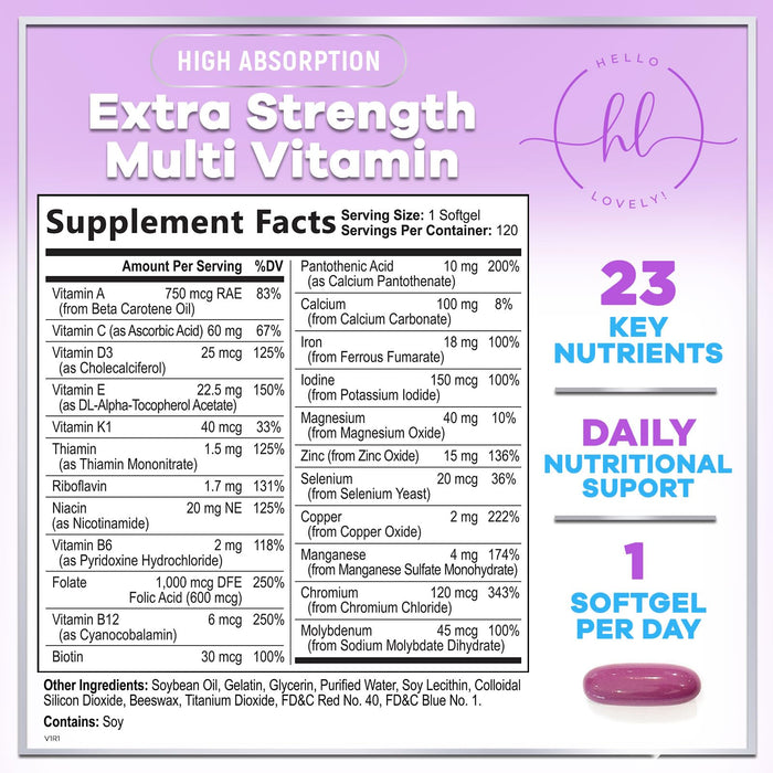 Multivitamin for Women - Vitamin A, C, D, E, and 8 B Vitamins for Energy & Immune Support, with Biotin, Iron & Zinc for Bone & Skin Health, Daily Womens Multivitamin & Minerals - 120 Softgels