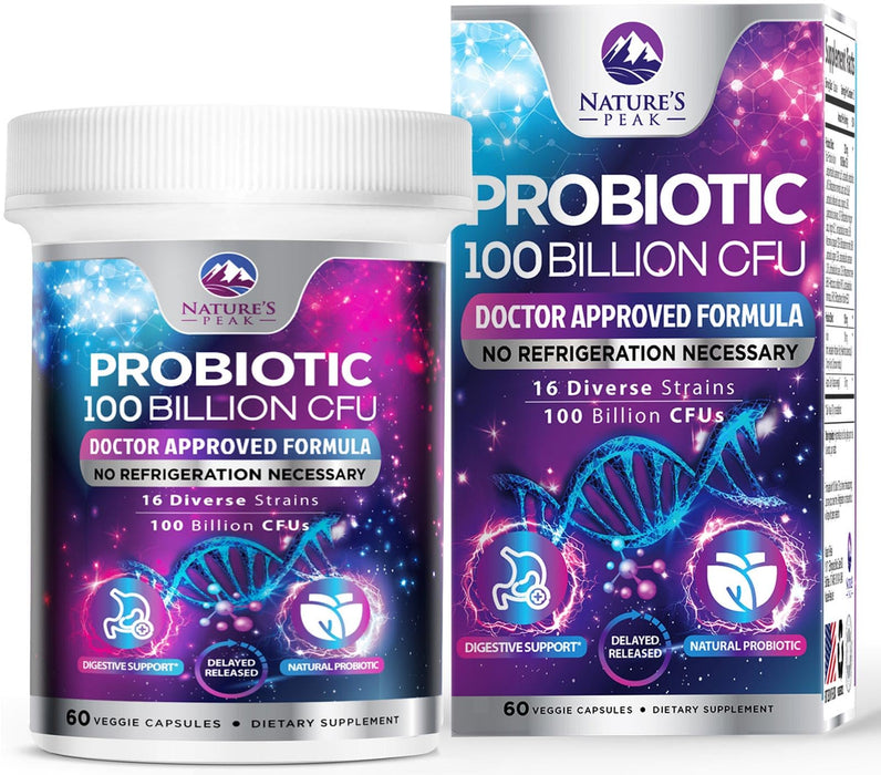 Probiotics 100 Billion CFU Supplement - 16 Strains + Natural Prebiotics - Digestive Health, Gut & Immune Support for Women & Men - Supports Occasional Constipation, Gas & Bloating - 60 Capsules
