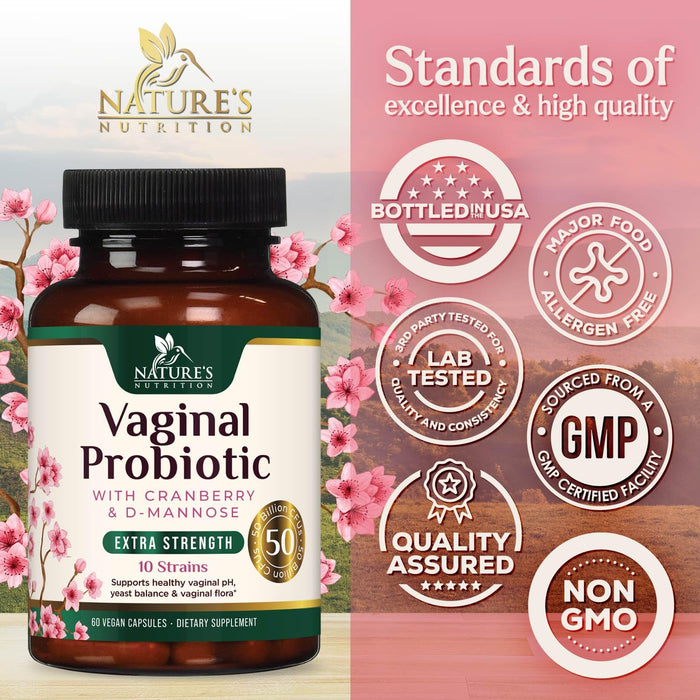 Vaginal Probiotics for Women - pH Balance, Digestive, UT & Feminine Health Support - 50 Billion CFU, 10 Probiotic Strains, Cranberry & Prebiotics - Vag Women Health Supplements - 60 Capsules