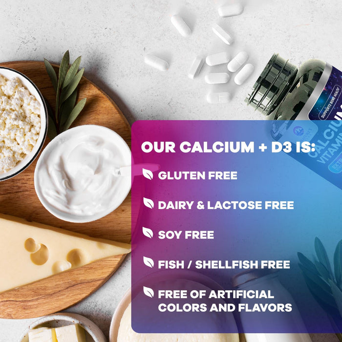 Calcium 1200 mg with Vitamin D3, Calcium Supplement Vitamins, Bone, Teeth & Immune Health Support, Calcium Supplements with D for Women & Men, Nature's Absorbable Calcium Carbonate - 60 Tablets