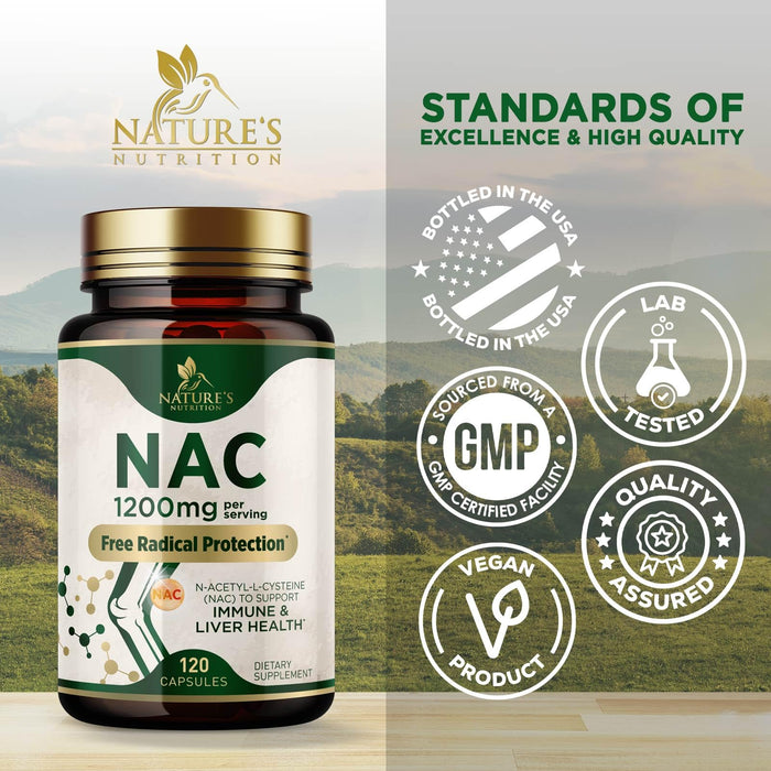 NAC Supplements N-Acetyl L-Cysteine (NAC) 1200 mg - NAC Supplement for Lung Health & Immune Support, Liver Support & Antioxidants, Freefrom N-Acetylcysteine, Gluten Free, Non-GMO, 120 Veggie Capsules