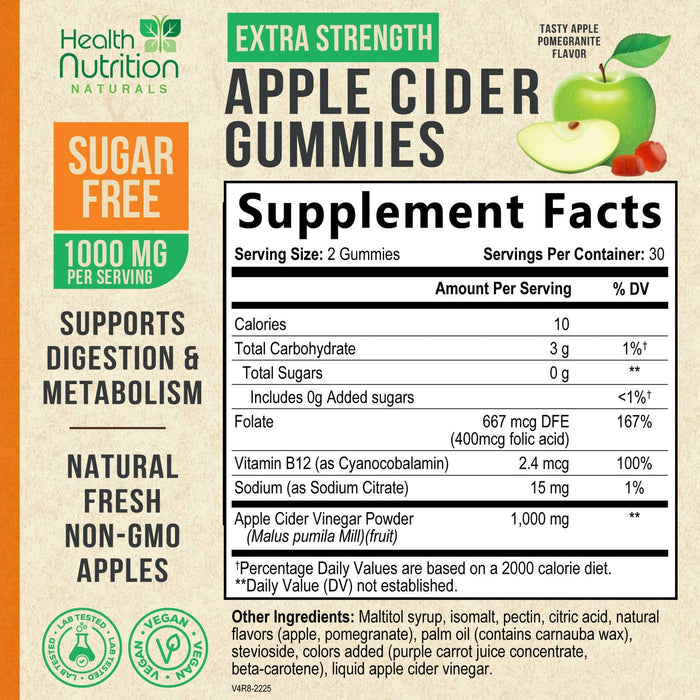 Apple Cider Vinegar Gummies – 1000mg – 60 Gummies