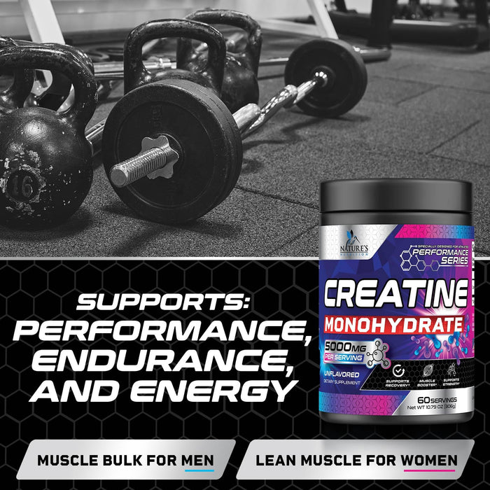 Creatine Monohydrate Powder 5000mg - Micronized Unflavored - 60 Servings