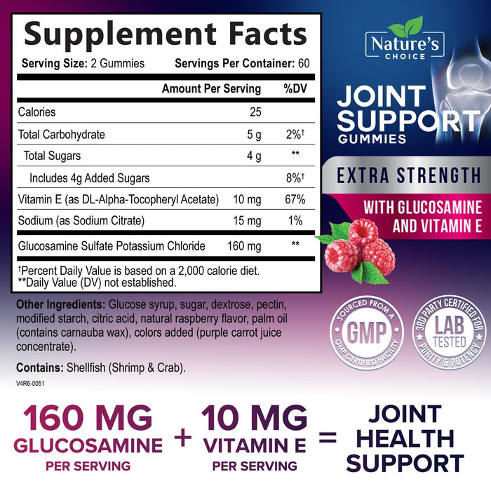 Joint Support Gummies Extra Strength Glucosamine Gummy Supplement with Vitamin E - Natural Cartilage & Joint Health & Flexibility Support, Best Support Glucosamine Chew for Men & Women - 120 Gummies