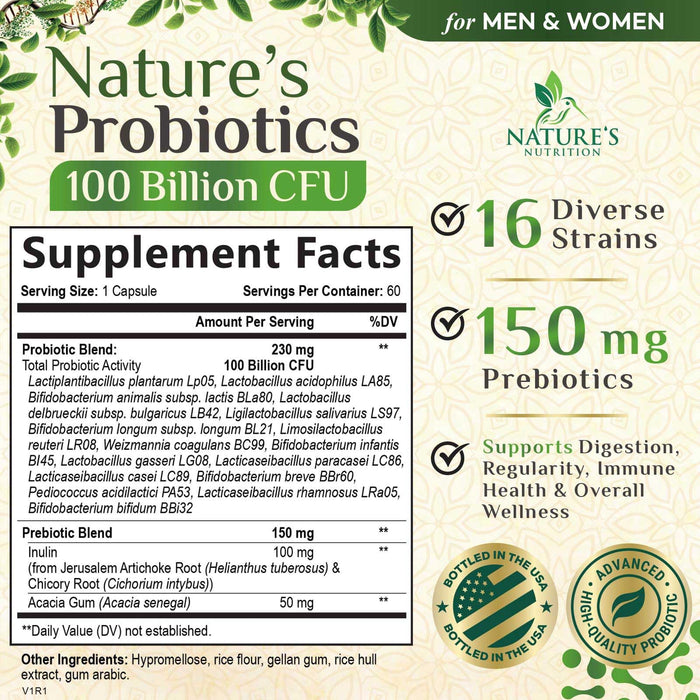 Probiotics for Women Capsules - 100 Billion CFU Prebiotics, Acidophilus Probiotics Supports Immune System Digestive Health, Supports Occasional Constipation & Bloating, Daily Supplement - 60 Capsules