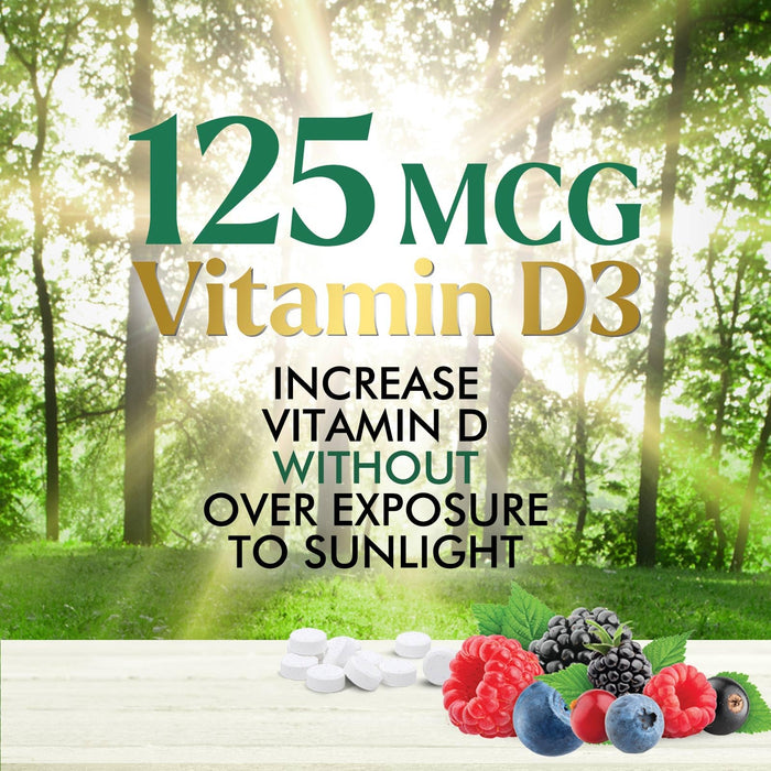 Vitamin D3 5000 IU (125 mcg) Nature's Extra Strength Vitamin D Supplement Chewable for Immune Support Health - Bone, Teeth and Muscle Supplements - Sugar Free, Non-GMO, Gluten Free - 120 Count Tablets