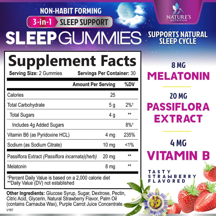 Melatonin Sleep Gummies - 8 mg Melatonin Extra Strength with 20mg Passiflora Sleeping Gummy Supplements, Sleep Gummies for Adults, Occasional Sleeping Support Supplement, Non-Habit Forming - 60 Count