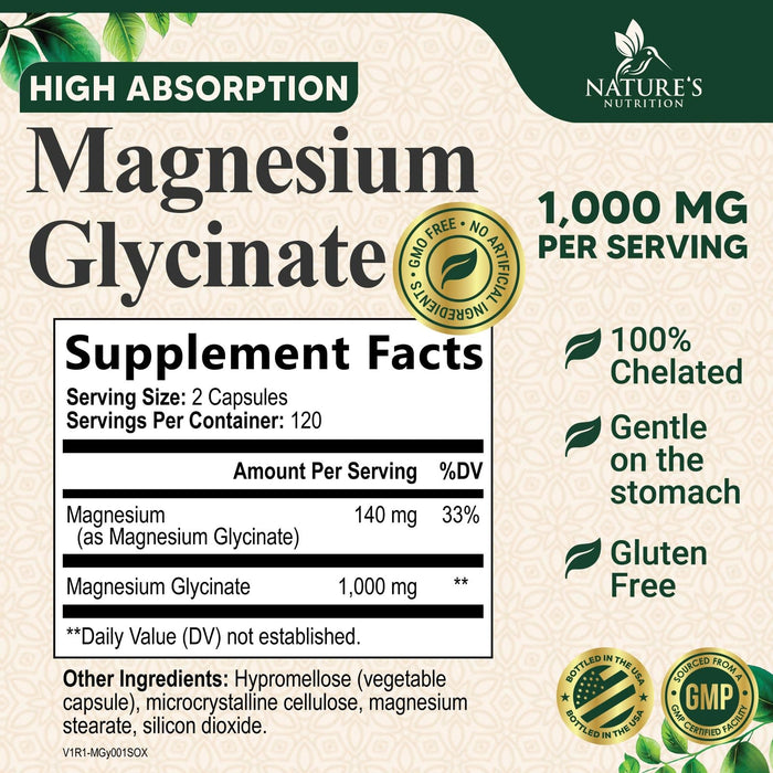 Magnesium Glycinate 1000mg Per Serving – 240 Capsules