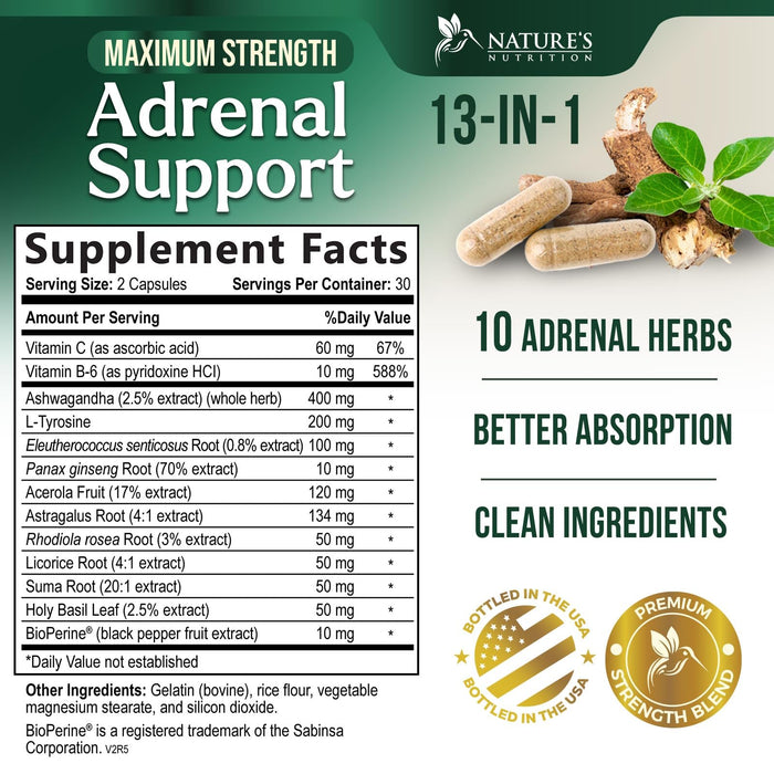 Adrenal Support Supplements Cortex Complex, Best Energy Supplement, Supports Cortisol Health & Energy Levels, Daily Ashwagandha for Women & Men, Supports Adrenal Fatigue & Immune System, 60 Capsules