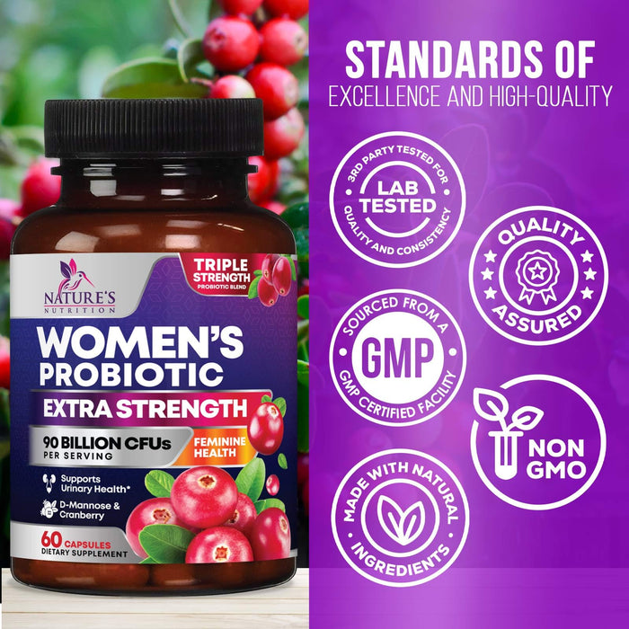 Probiotics for Women - 90 Billion CFU 16 Probiotic Strains with Cranberry, Vaginal Probiotics with Prebiotics PH, Digestive, UT, Immune, & Feminine Health Support, Pro Biotics for Women, 60 Capsules