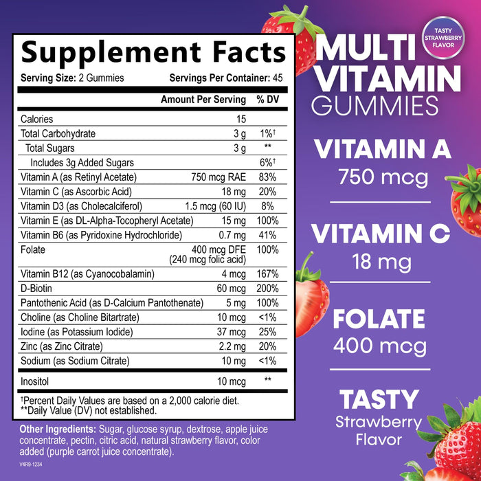 Multivitamin Gummies for Adults, Daily Gummy Vitamins & Minerals for Women & Men, Immune Support Gummy Multivitamins Supplement, Adult Multi VIT Vitamin with Vitamins A, C, D, B12, Zinc - 90 Gummies