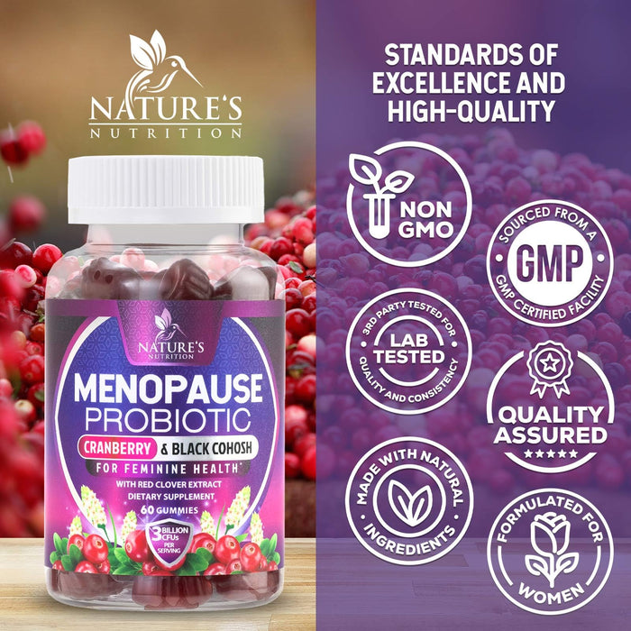 Menopause Supplements for Women - 3 Billion CFU Natural Menopause Relief for Mild Hot Flashes & Night Sweats, PH, Vaginal Health Support Probiotics for Women Gummy, Probiotic Supplement - 60 Gummies