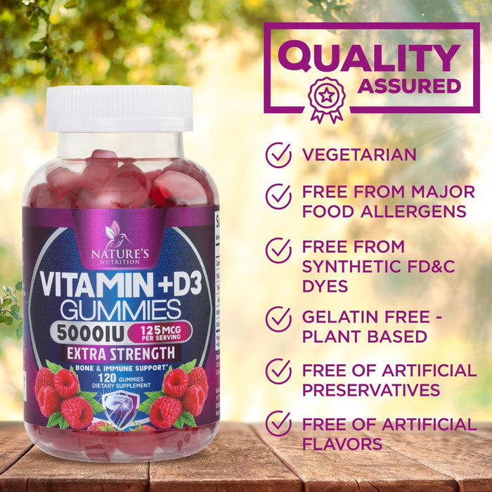 Vitamin D3 Gummy 5000 IU (125 mcg) Dietary Vitamins D – 120 Gummies