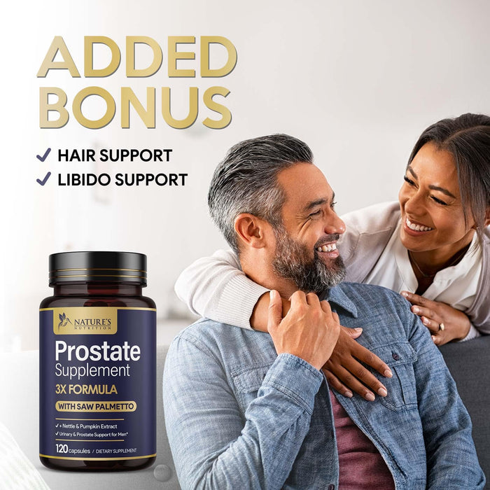 Prostate Health Supplements for Men - Support Complex 3X Formula with Saw Palmetto Blend Stinging Nettle Root & Pumpkin Seed Extract - Supports Bathroom Trips Prostate & Urinary Health - 120 Capsules