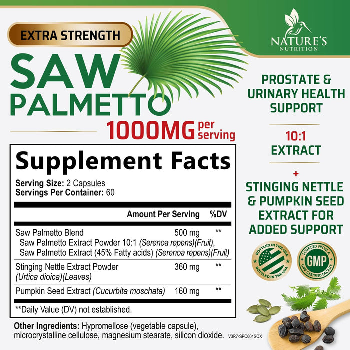 Saw Palmetto for Men 1000MG Prostate Health – 120 Capsules