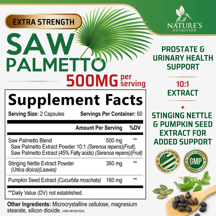 Saw Palmetto for Men 1000MG Prostate Health Supplement - Saw Palmetto Extract Prostate Support Supplement, Prostate Supplements for Men's Health Support, Prostate Urinary Health Support, 120 Capsules