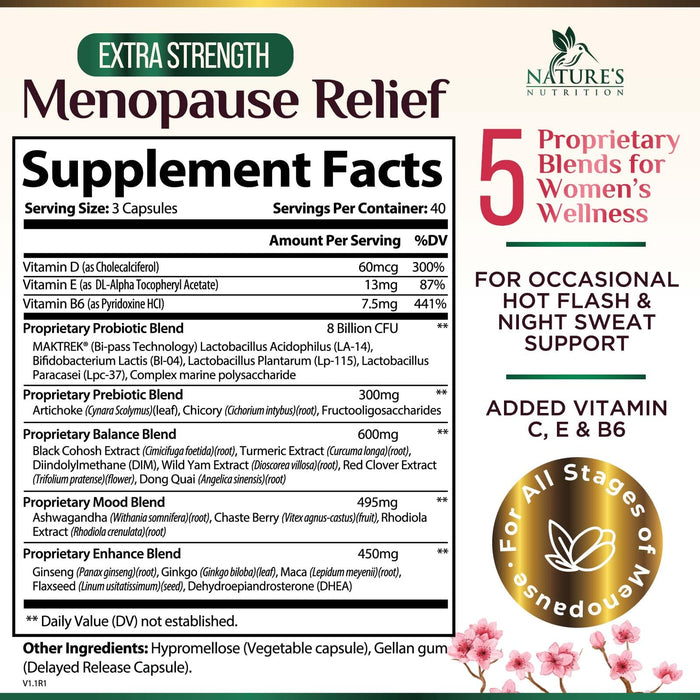 Menopause Supplements for Women - Menopause Relief Support Probiotics with Black Cohosh, Natural Support Supplements for Mild Hot Flashes & Night Sweats & PH Balance Support Supplement - 120 Capsules
