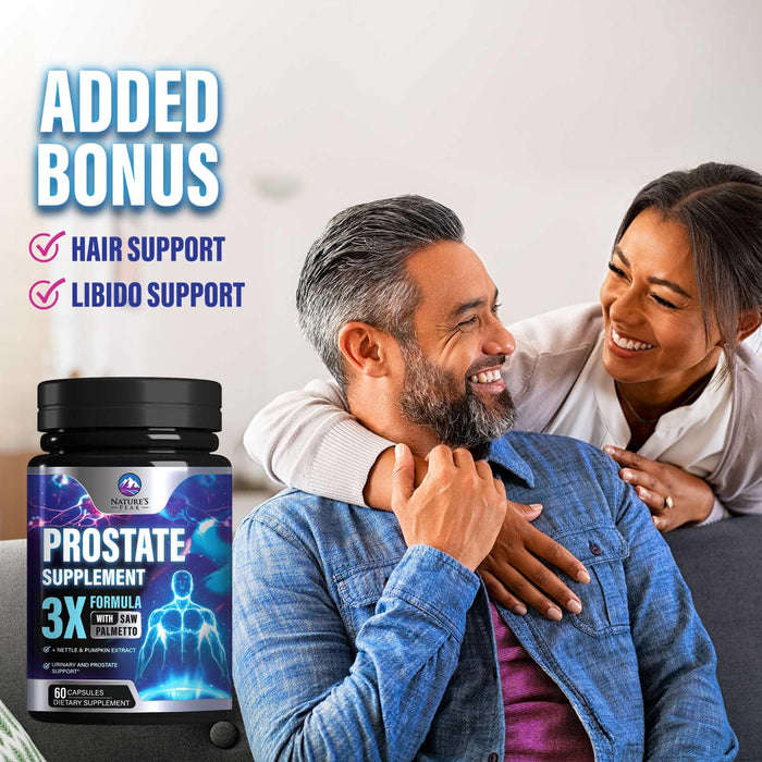 Prostate Health Supplements for Men - Support Complex 3x Formula with Saw Palmetto Blend Stinging Nettle Root & Pumpkin Seed Extract - Supports Bathroom Trips Prostate & Urinary Health - 60 Capsules