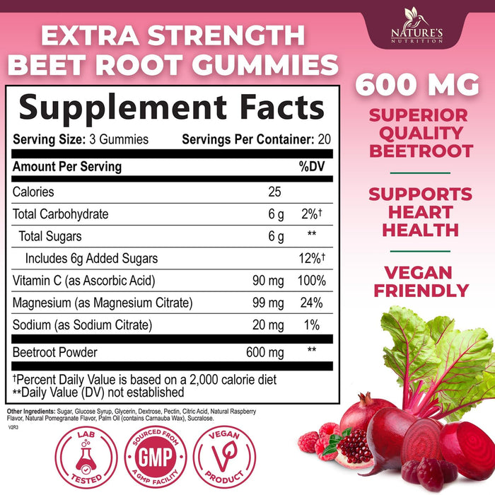 Beet Root Supplement Gummies - 500mg Per Serving with Beetroot Extract Powder Vitamin C & Magnesium - Supports Energy Heart Health & Nitric Oxide Production - Red Beets Supplements Gummy - 60 Gummies