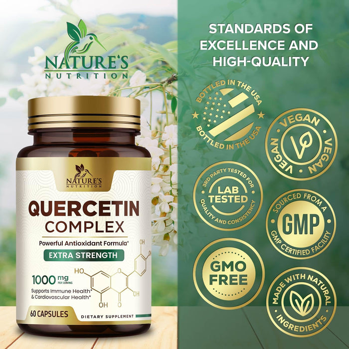 Quercetin 1000mg Per Serving – Extra Strength Quercetin Dihydrate Capsules from Sophora Japonica – Plant-Based Bioflavonoids for Cellular & Immune Support – Non-GMO, Vegan - 60 Veggie Capsules