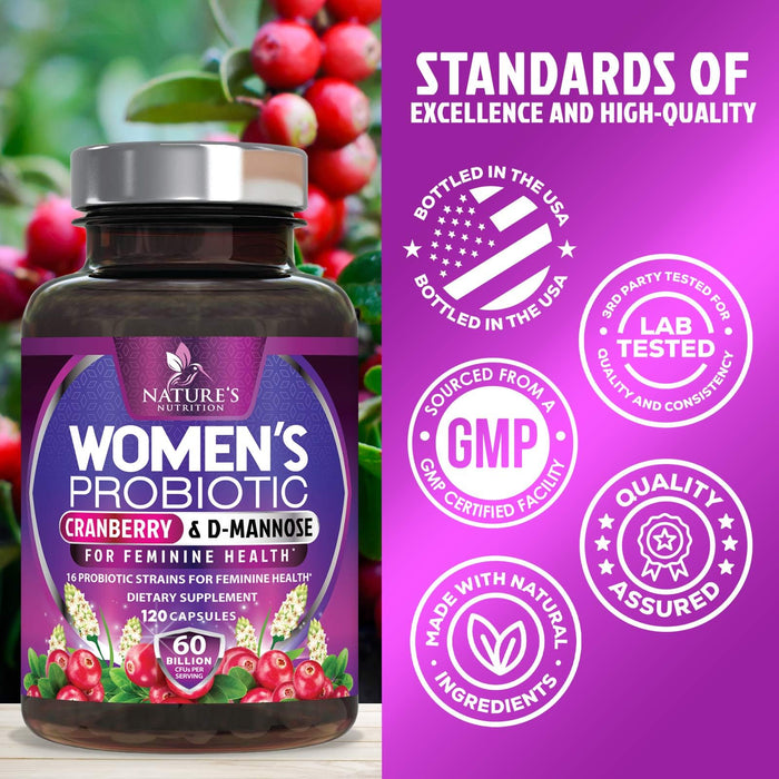 Probiotics for Women 60 Billion CFU - 16 Strains, Prebiotics & Cranberry, PH Balance, Digestive Health, Vaginal & Immune Support, Womens Probiotic for Gut Health, Shelf Stable - 120 Capsules