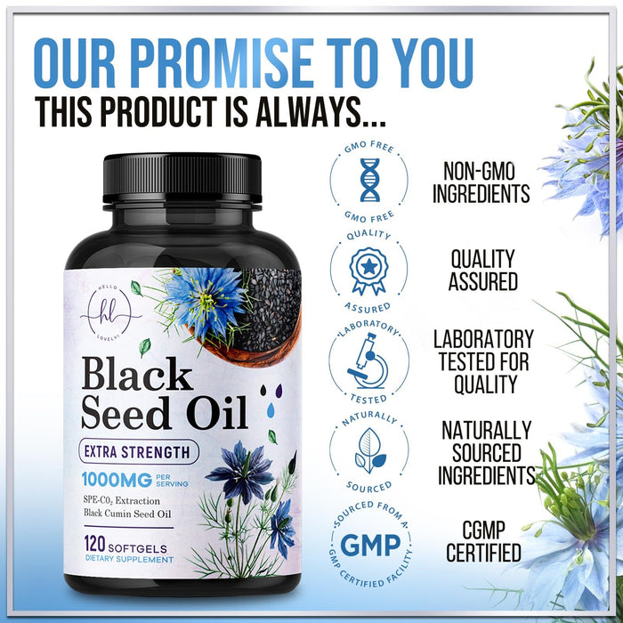 Black Seed Oil Softgels 1000mg - Premium Nigella Sativa Blackseed, Pure Natural Black Cumin Seed Oil & Antioxidant for Skin & Immune Support - Non GMO, Bottled in USA Supplement - 120 Softgels