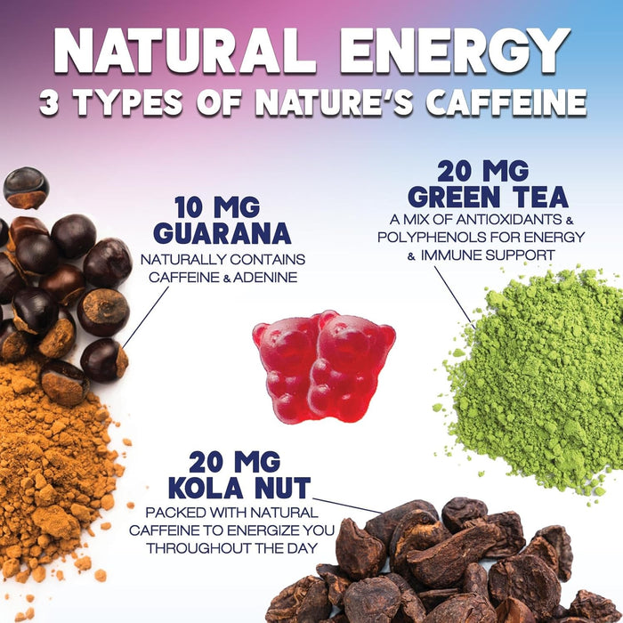 Energy Gummies 1000mcg - with Vitamin B12, Green Tea Natural Caffeine Support, Daily Energy Gummies - Delicious Berry Flavor B12 Chewable Exercise Supplement for Running Cycling & Sports - 120 Chews