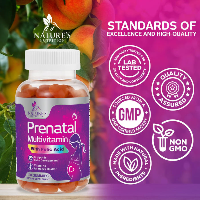 Prenatal Vitamins for Women Gummies, Folic Acid 1335mcg Pregnancy Vitamins for Fetal Support, Vitamin A, C, D3, B12, B6 & Folate, Prenatal Multivitamin Gummy for Pregnant & Nursing Women - 120 Gummies