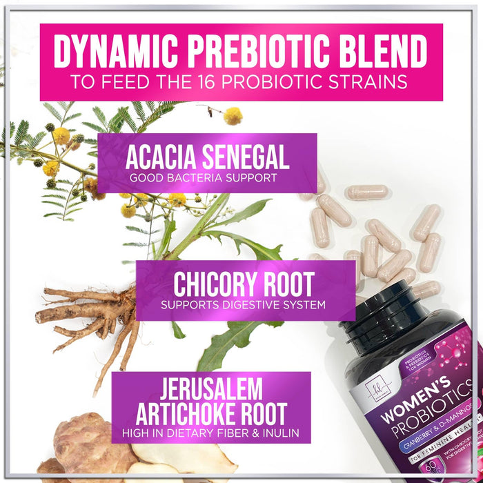 Probiotics for Women - 60 Billion CFU & 16 Strains for pH Balance, Vaginal & Digestive Support, Women's Probiotic with Cranberry for Gut Health, Urinary & Immune Support, Shelf Stable - 60 Capsules