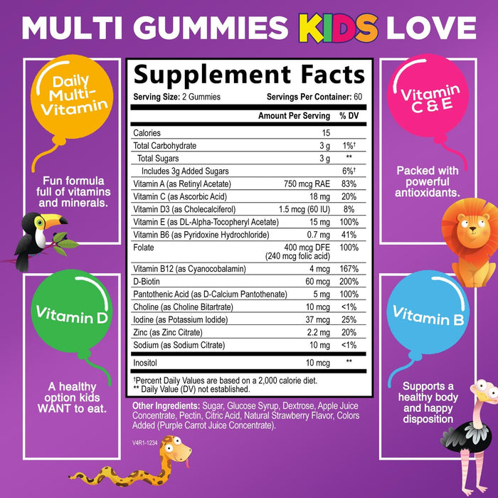 Multivitamin for Kids Gummies with Vitamin C, D3 & Zinc for Children's Immune Support - Chewable, Daily Kids Multi Vitamin Gummy, Non-GMO, Gluten Free, Natural Strawberry Flavor - 120 Gummies