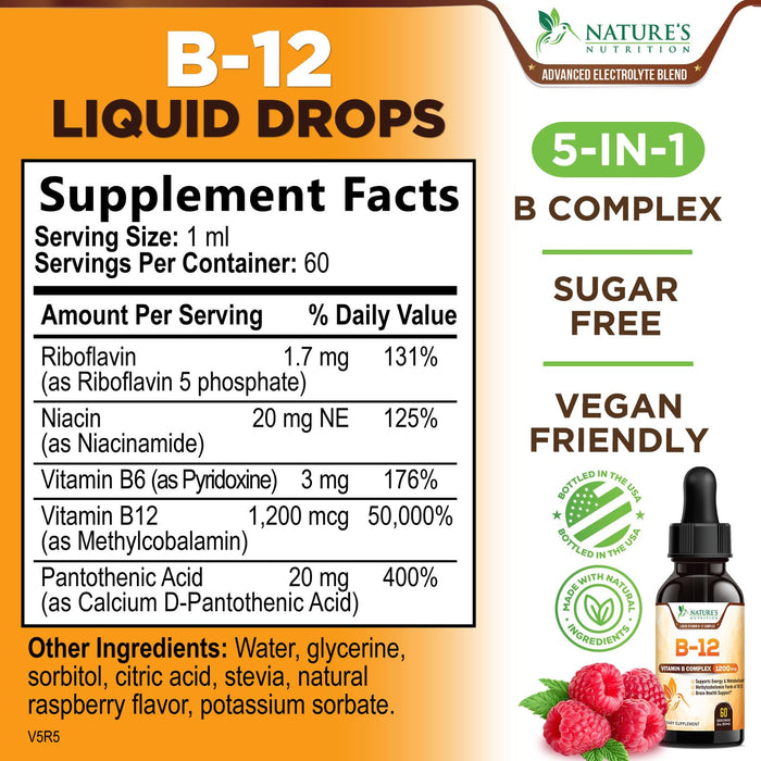 Vegan B-12 Vitamin Drops (Methylcobalamin) Super B Complex – 2 Fl Oz