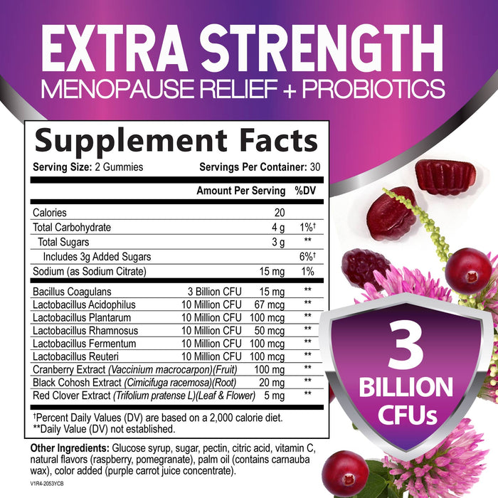 Menopause Supplements for Women - 3 Billion CFU Natural Menopause Relief for Mild Hot Flashes & Night Sweats, PH, Vaginal Health Support Probiotics for Women Gummy, Probiotic Supplement - 60 Gummies